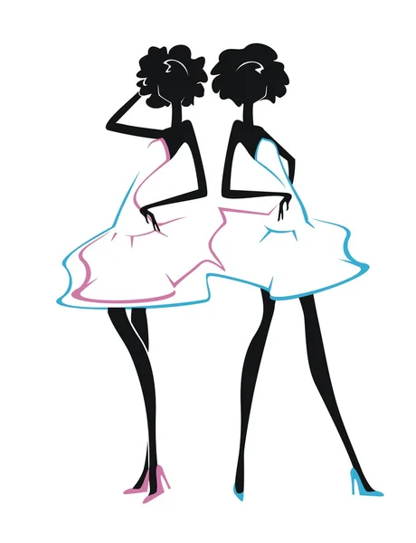Yazlık elbiseler içinde iki kız — Stok Vektör