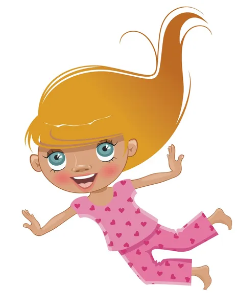 Chica de dibujos animados en pijama rosa moscas — Vector de stock