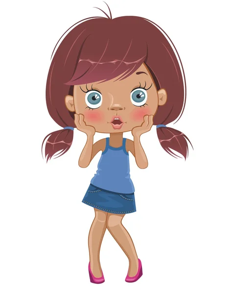 Sorprendida chica de dibujos animados — Vector de stock