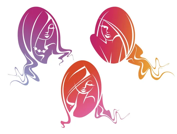 Tre färg skissa porträtt av flickor — Stock vektor