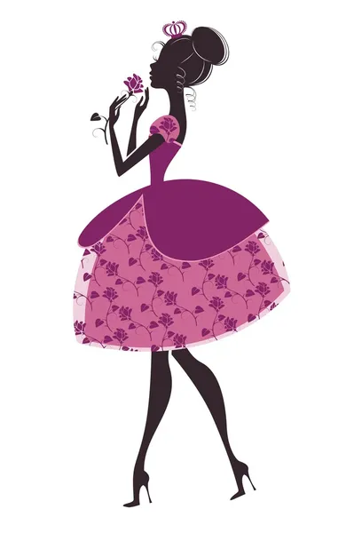 Princesa con rosa — Vector de stock