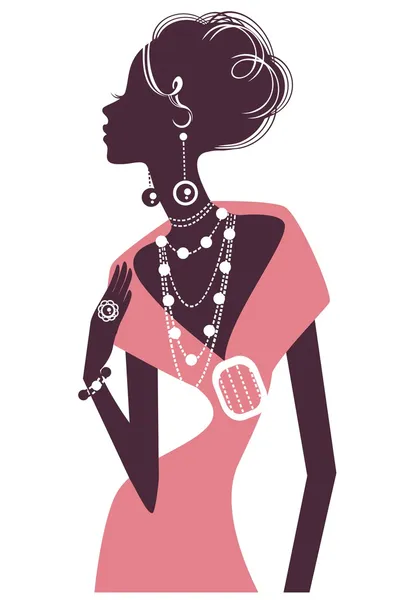 Chica retro en vestido de noche rosa — Vector de stock