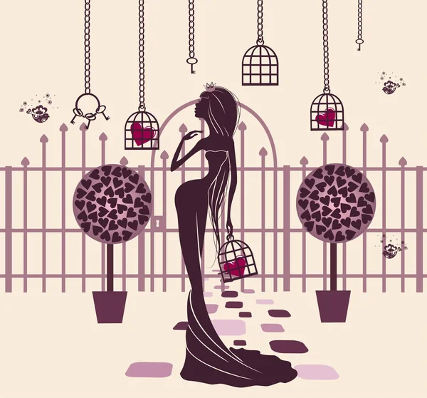 Princesse dans un jardin magique — Image vectorielle