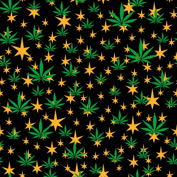 黑背景的大麻无缝绿叶 — 图库矢量图片