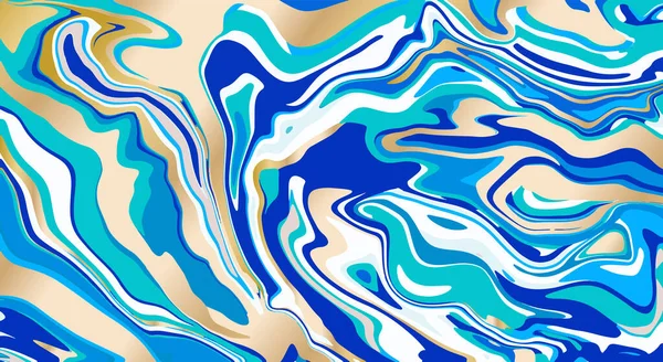 Flüssiger Marmor Hintergrund Blau Und Goldenen Tönen Flüssige Kunst Dekorative — Stockvektor