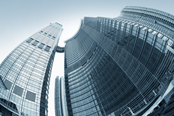 Toned image of modern office buildings in central Hong Kong.
