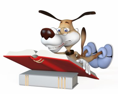 The dog reads the book. clipart