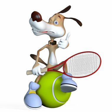 resimde bir konuda bir köpek tenis oyuncusu.