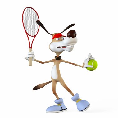 resimde bir konuda bir köpek tenis oyuncusu.