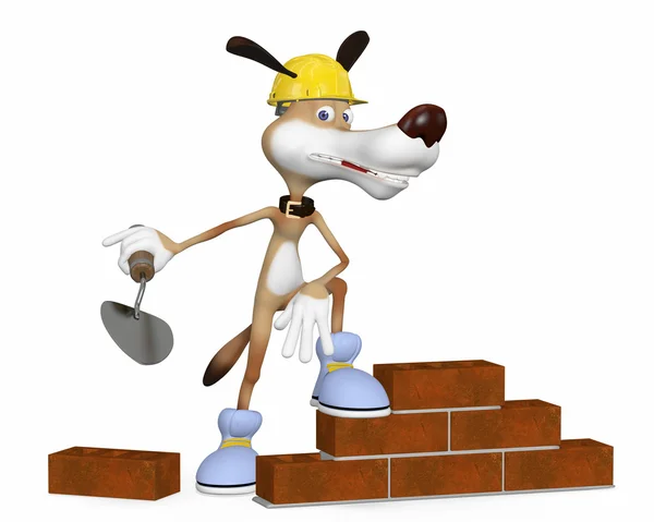 The dog on building lays a brick. — Stock Photo, Image