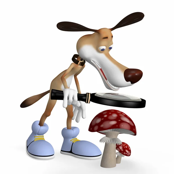 Illustration. The dog examines a mushroom. — Stock Photo, Image