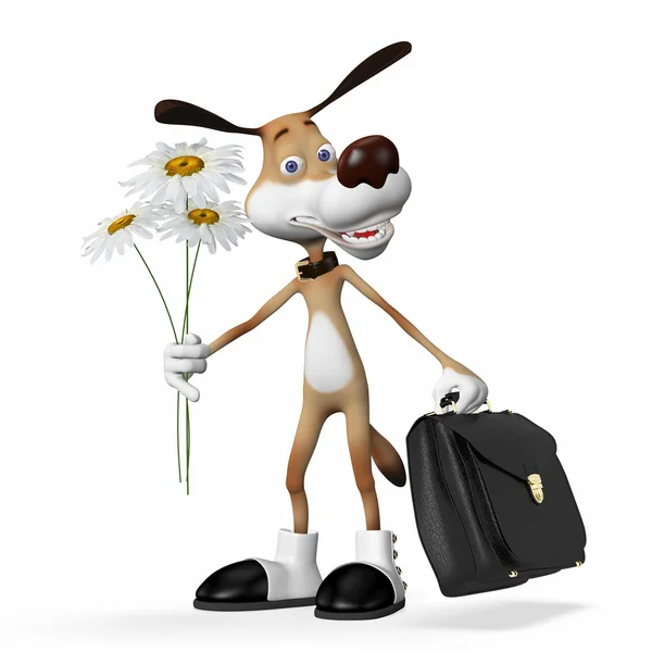 Ilustracja na psa z kwiatami. — Zdjęcie stockowe