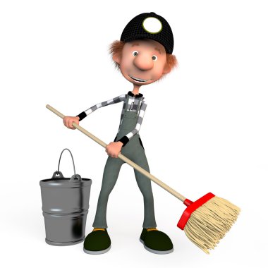 3D çocuk working.cleaner.