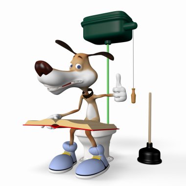 bir köpek bir klozet üzerinde gösterimi.