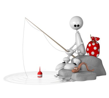 3d küçük adam Fishing.