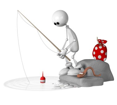 3d küçük adam Fishing.