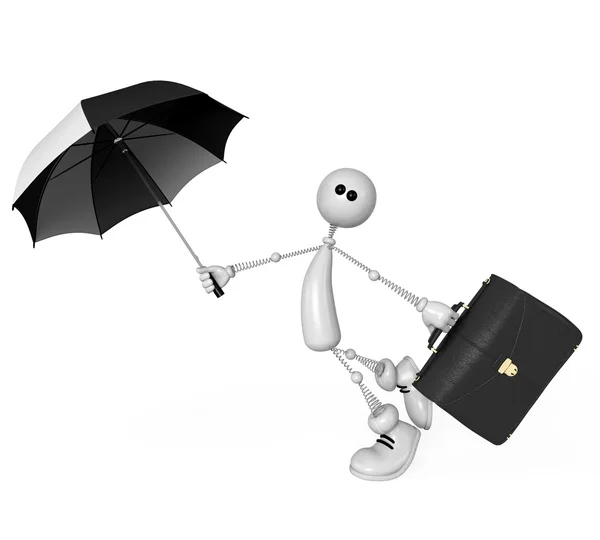 A pequena pessoa com um guarda-chuva e uma pasta — Fotografia de Stock