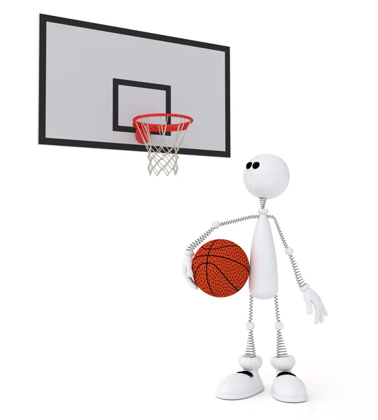 3D mały człowiek koszykarz. — Zdjęcie stockowe