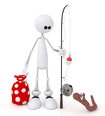3d küçük adam Fishing.