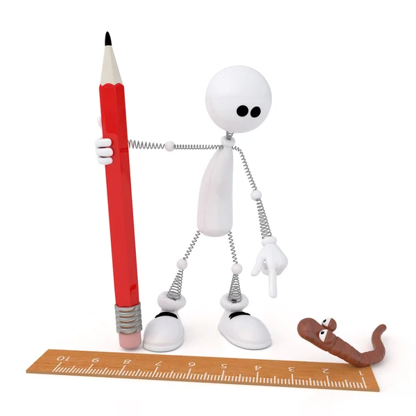 The 3D little man with a pencil. — Stock Photo, Image