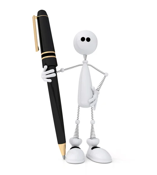 The 3D white little man with the handle. — Stock Photo, Image