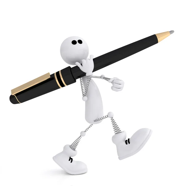 The 3D little man with a pen. — Stock Photo, Image