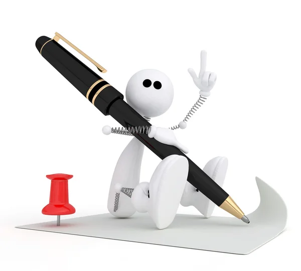 The 3D little man writes the letter. — Stock Photo, Image