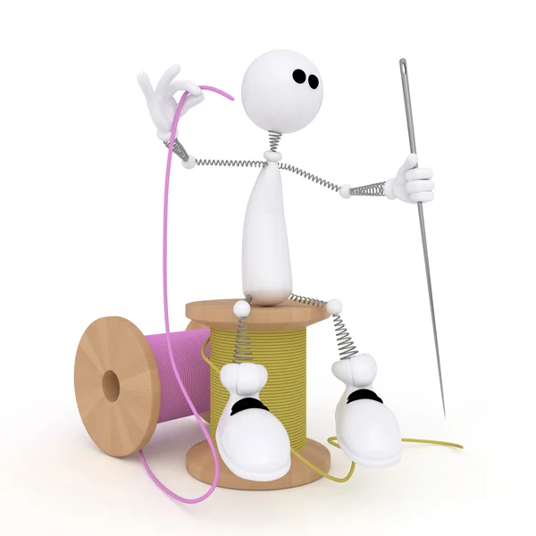The 3D little man with a needle. — Stock Photo, Image