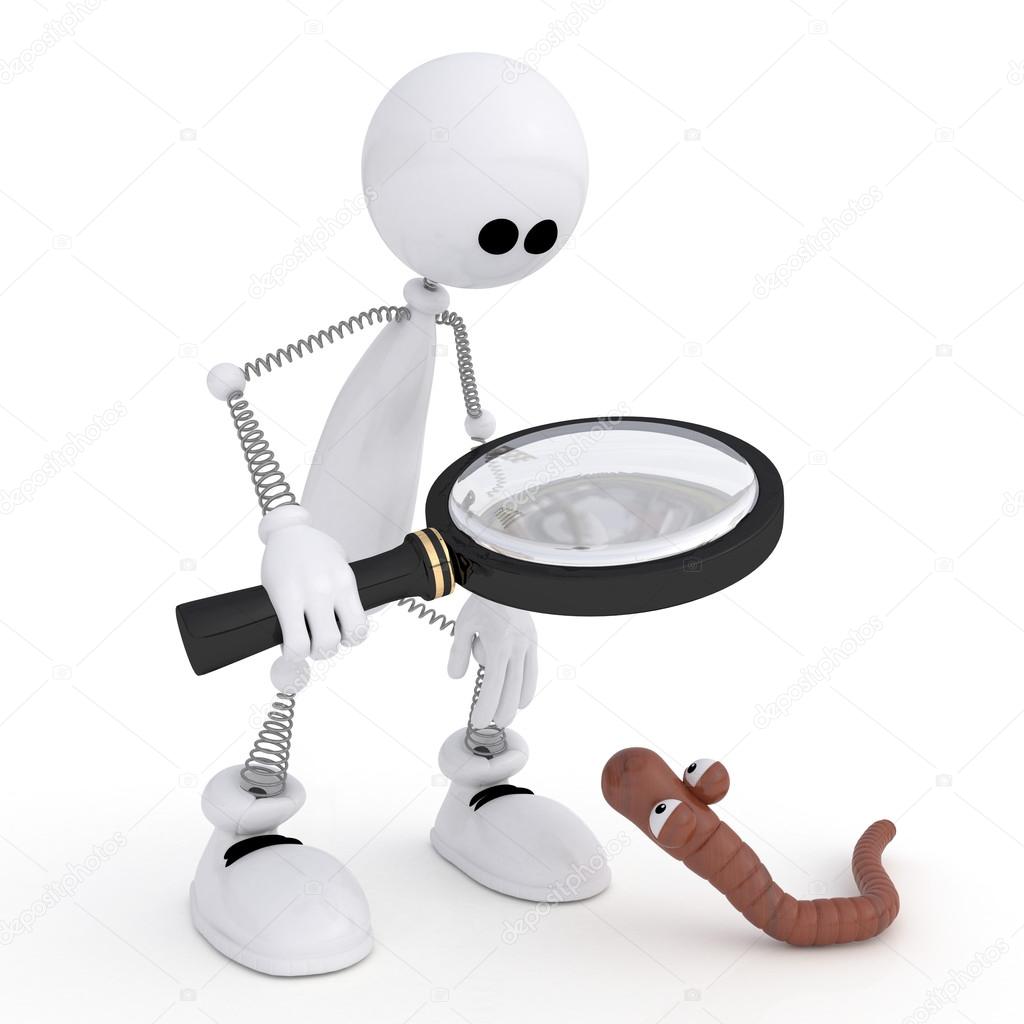 The 3D little man with a magnifying glass.