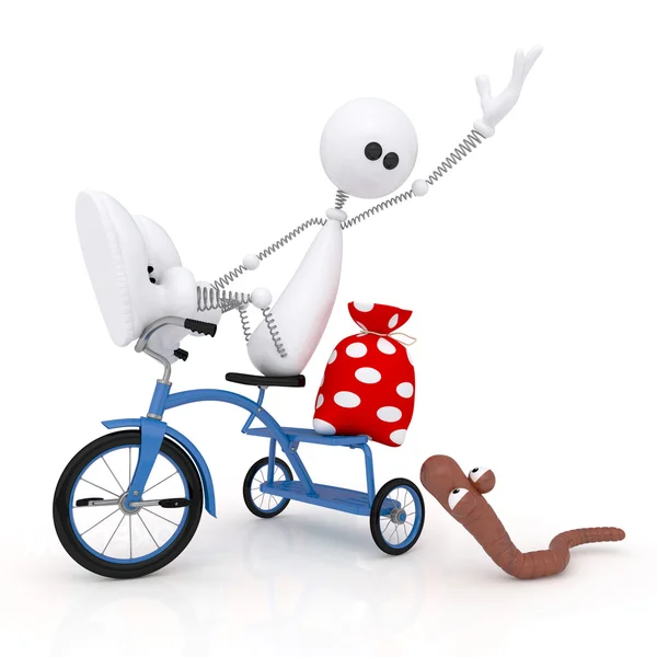 Il piccolo uomo 3D in bicicletta . — Foto Stock