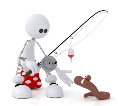 3d küçük adam Fishing.