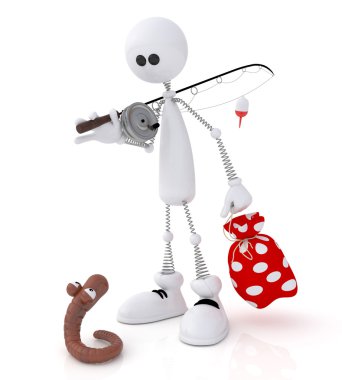 3d küçük adam Fishing.
