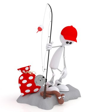 3d küçük adam Fishing.