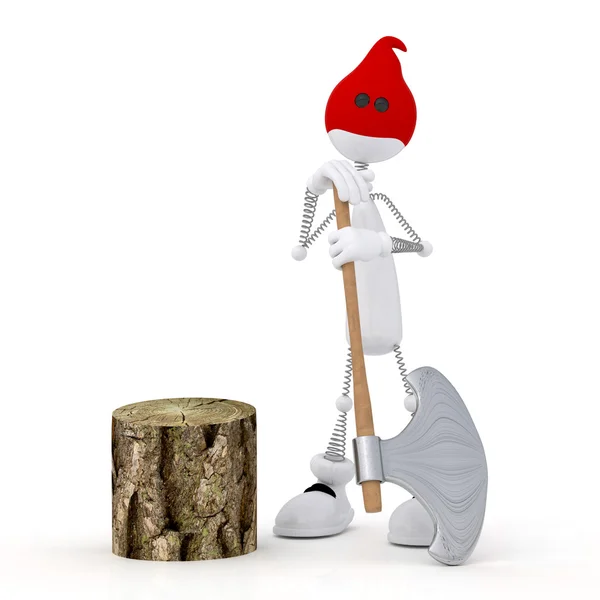 The 3D little man with an axe. — Stock Photo, Image