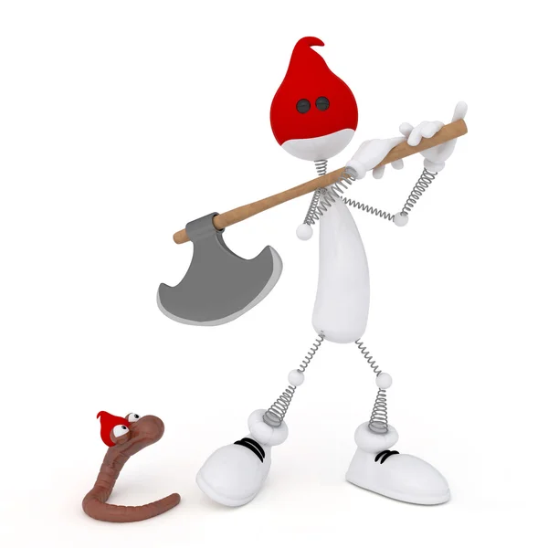The 3D little man with an axe. — Stock Photo, Image