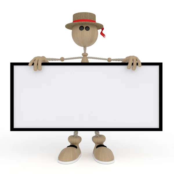 The 3D little man with a sign. — Stock Photo, Image