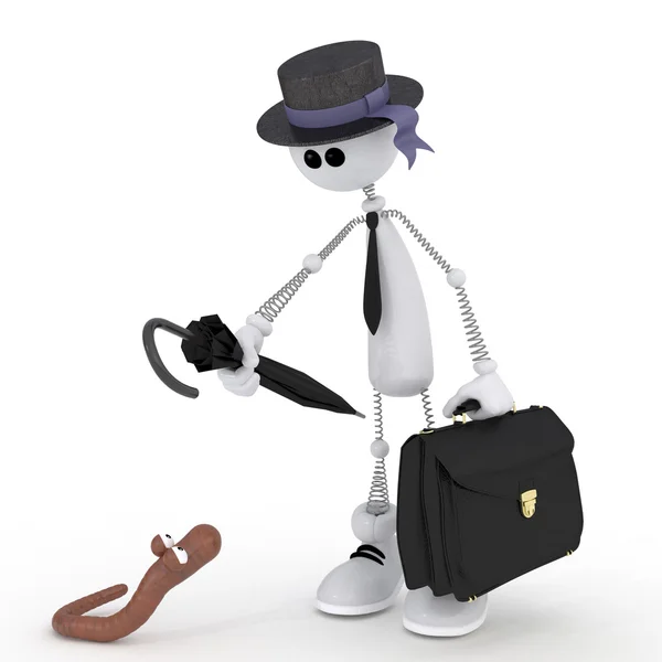 The 3D white little man with a portfolio. — Stock Photo, Image