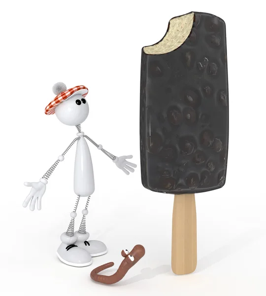 Il piccolo uomo 3D con gelato . — Foto Stock