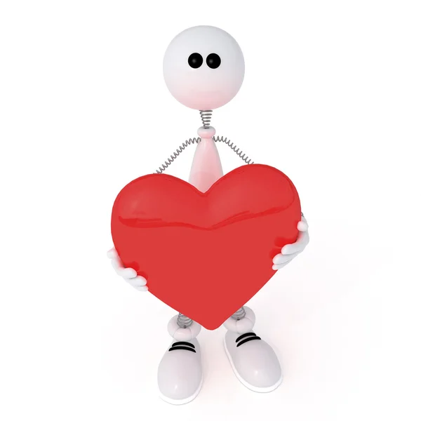 The 3D little man with heart. — Stock Photo, Image