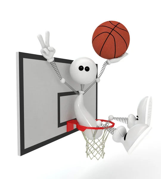 3D mały człowiek koszykarz. — Zdjęcie stockowe