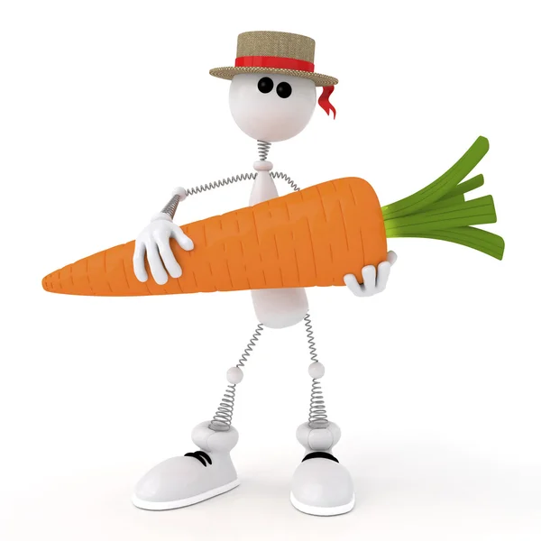 Белый человечек с морковкой в 3D . — стоковое фото