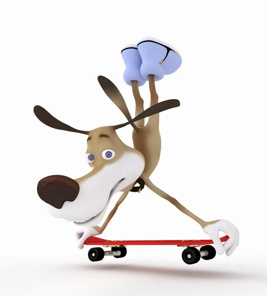 3d dog on a skateboard. — Stock Photo, Image