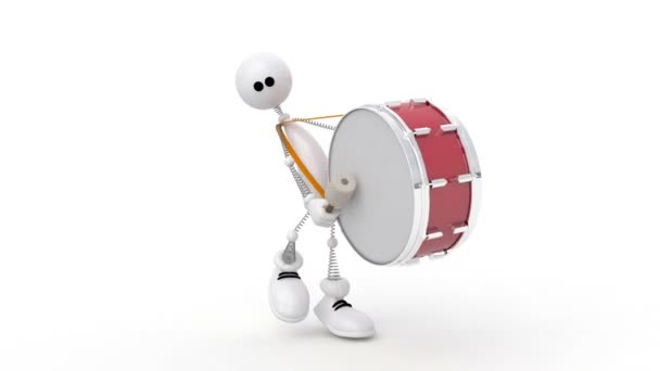 The 3D person with a drum. — Stock Video