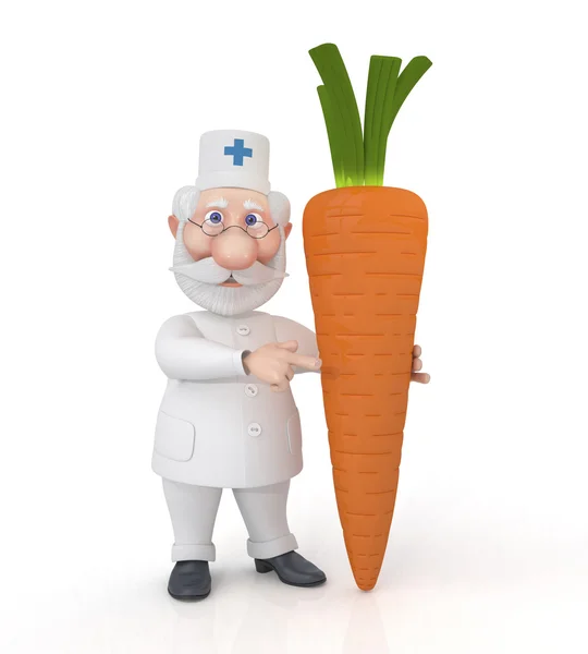 The 3D doctor with carrots. — Stock Photo, Image