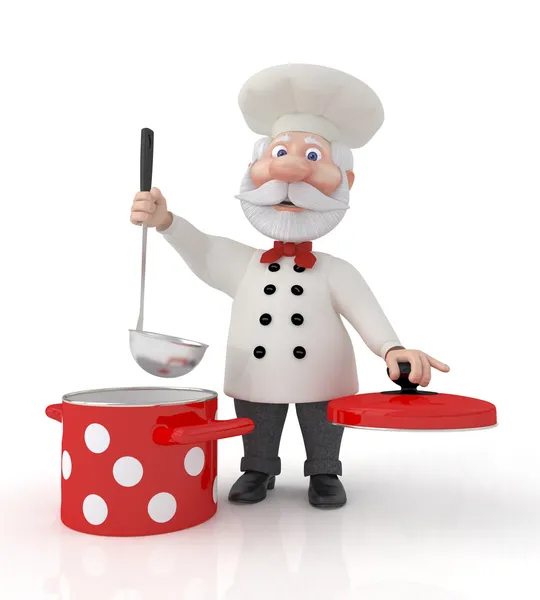 Il cuoco 3D con una pentola . — Foto Stock