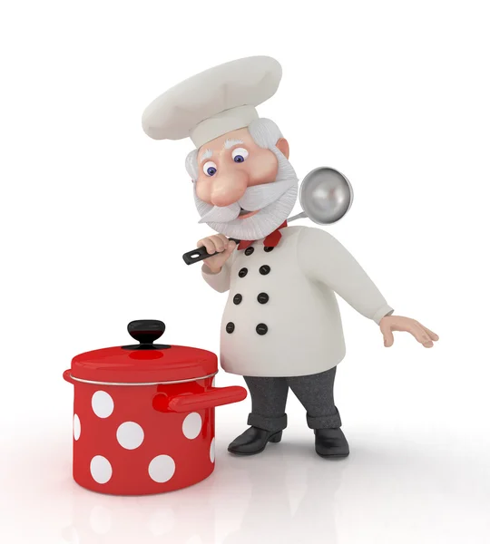 Il cuoco 3D con una pentola . — Foto Stock
