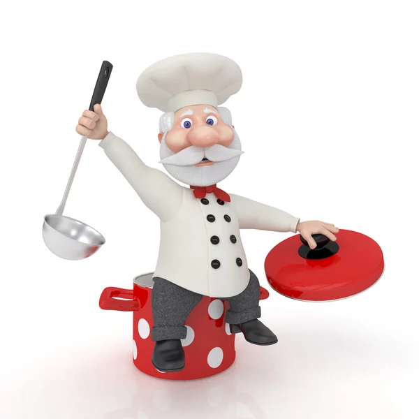 The 3D cook with a pan. — Stock Photo, Image