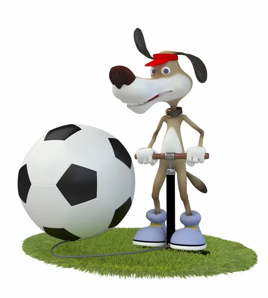 Divertido 3d perro jugador de fútbol . — Foto de Stock