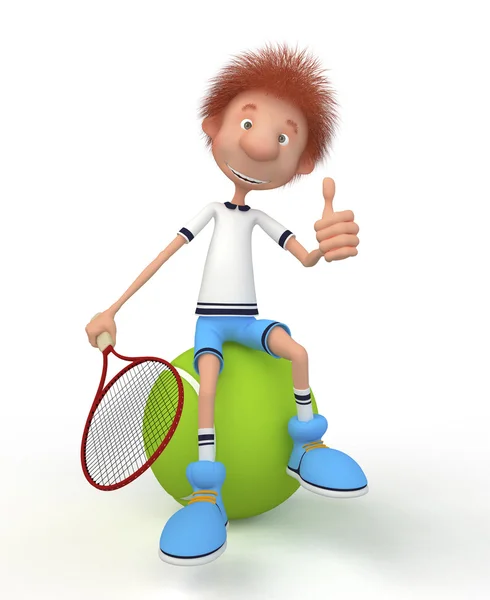 Chłopiec 3d gra w tenisa. — Zdjęcie stockowe