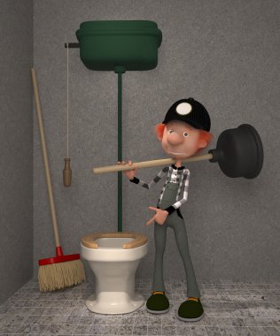 3D boy in a toilet. clipart